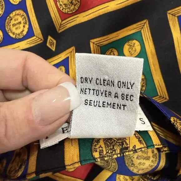 Vintage Talbots Petites Silk Blouse Size 14P Novelty Money Print French Cuffs - Picture 10 of 11